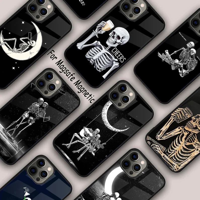 Drinking Skeleton Magnetic Phone Case For APPLE iPhone 16 14 13 12 11 Pro Max 15 Plus Wireless Charge With MagSafe Cover