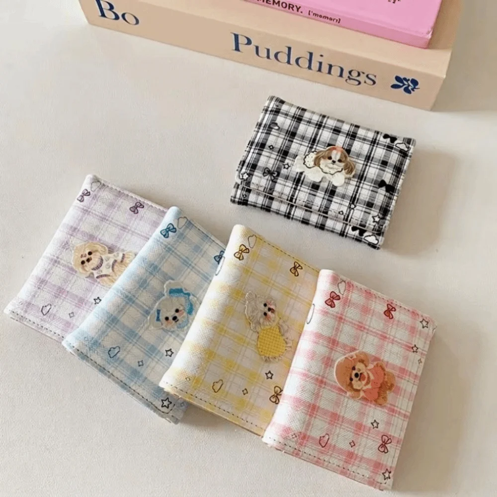 Cute Multi-functional Tri-fold Wallet Plaid Pattern 3D Puppy Design Coin Purse Credit Card Holder Women