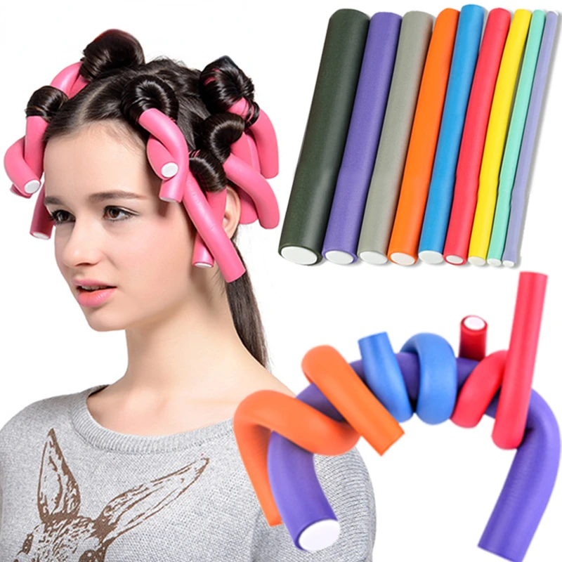 10pcs Heatless Curling Rod Soft  Bendy Twist Curls Tool Sponge Hair Curlers Rollers Foam DIY Hair Styling Tools Random Color New