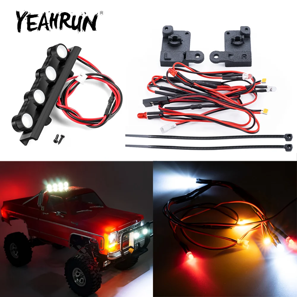 YEAHRUN TRX4M Simulated Front Headlight & Rear Taillight LED Lights Roof Light for TRX4-M Chevrolet K10 or F150 1/18 RC Car Part