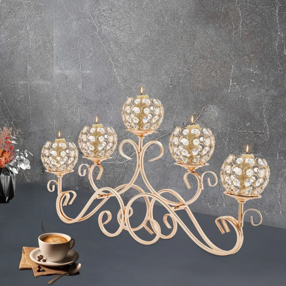 

5-лучевые хрустальные золотые канделябры, подсвечники, декор свадебного стола, центральная часть США