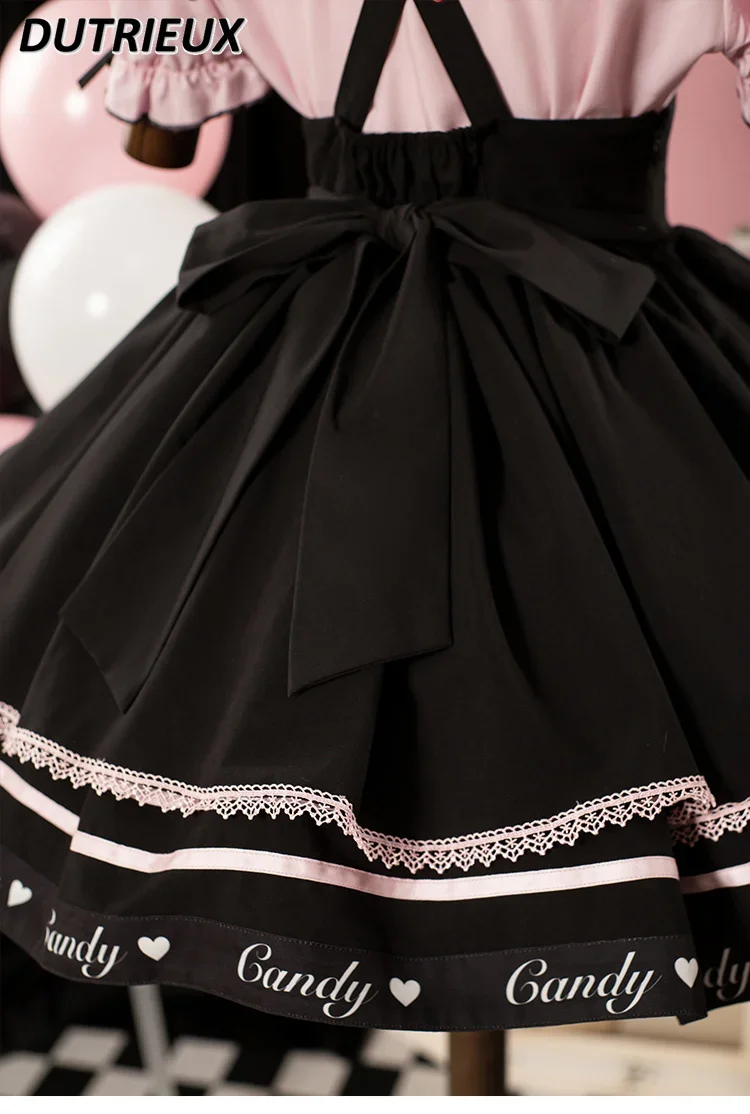 Summer Sweet Girl Suit Suspender Skirt and Short-Sleeved Pink Single-Breasted Shirt Slim Fit Versatile Top Two-Piece Set