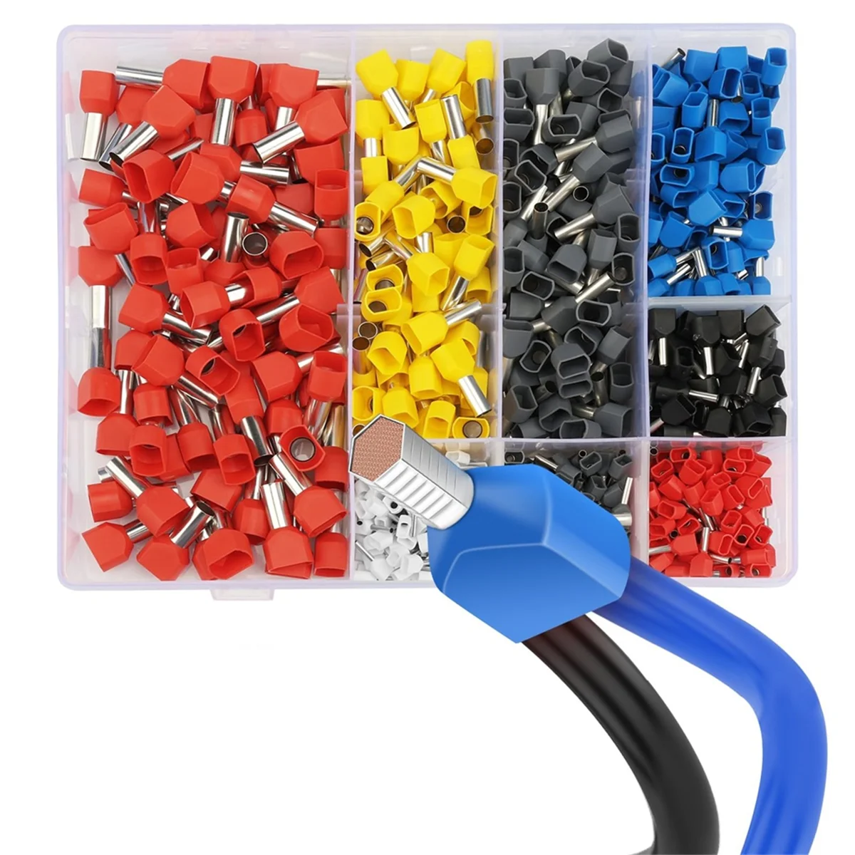 750pcs Twin Wire Ferrules Kit Wire Terminal Ferrules Crimp Connector Twin Ferrules Dual Bootlace Teminator Kit -LuckyCorner