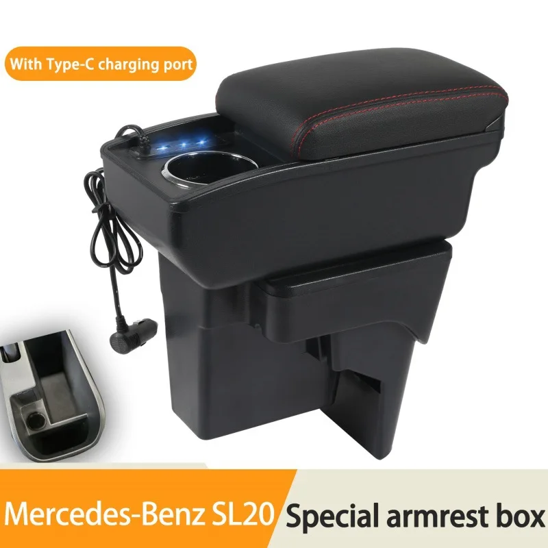 

For Mercedes-Benz SL20 Car Centre Console Armrest Storage box With 6 USB Charging Retrofit Ports PU Leather Store box Interior