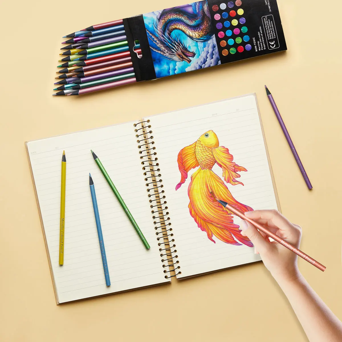 12/24 لونًا قلم رصاص ملون معدني مجموعة رسم ورسم قلم رصاص ملون DIY لوازم فنية تلوين لوحة منزلية