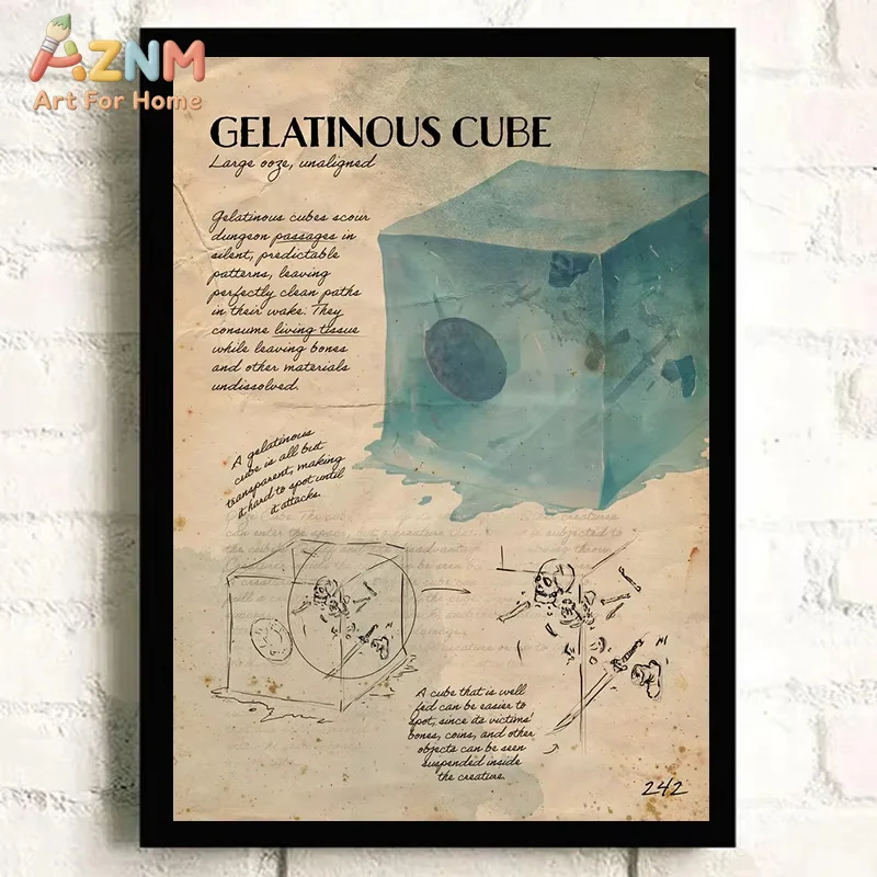 D&D Monster Manual Poster Mimic Note Gelatinous Cube Note Beholder Faerie Dragon Note Canvas printing Wall decoration painting