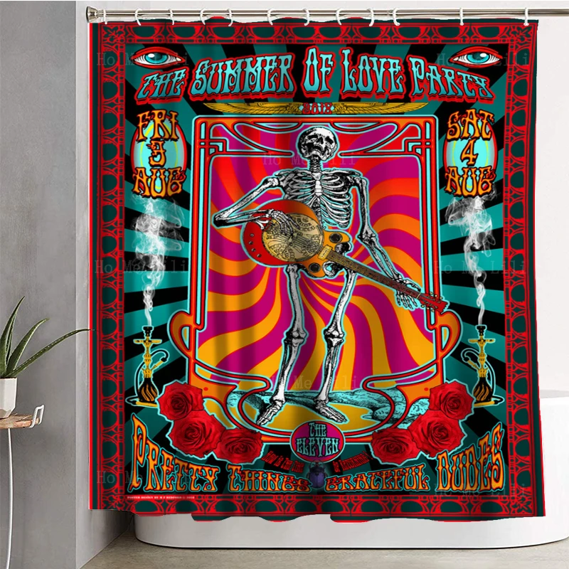 The Dancing Bears Skeleton Playing The Guitar Skull And Rose Tie-dye Shower Curtain By Ho Me Lili Bathroom Decor