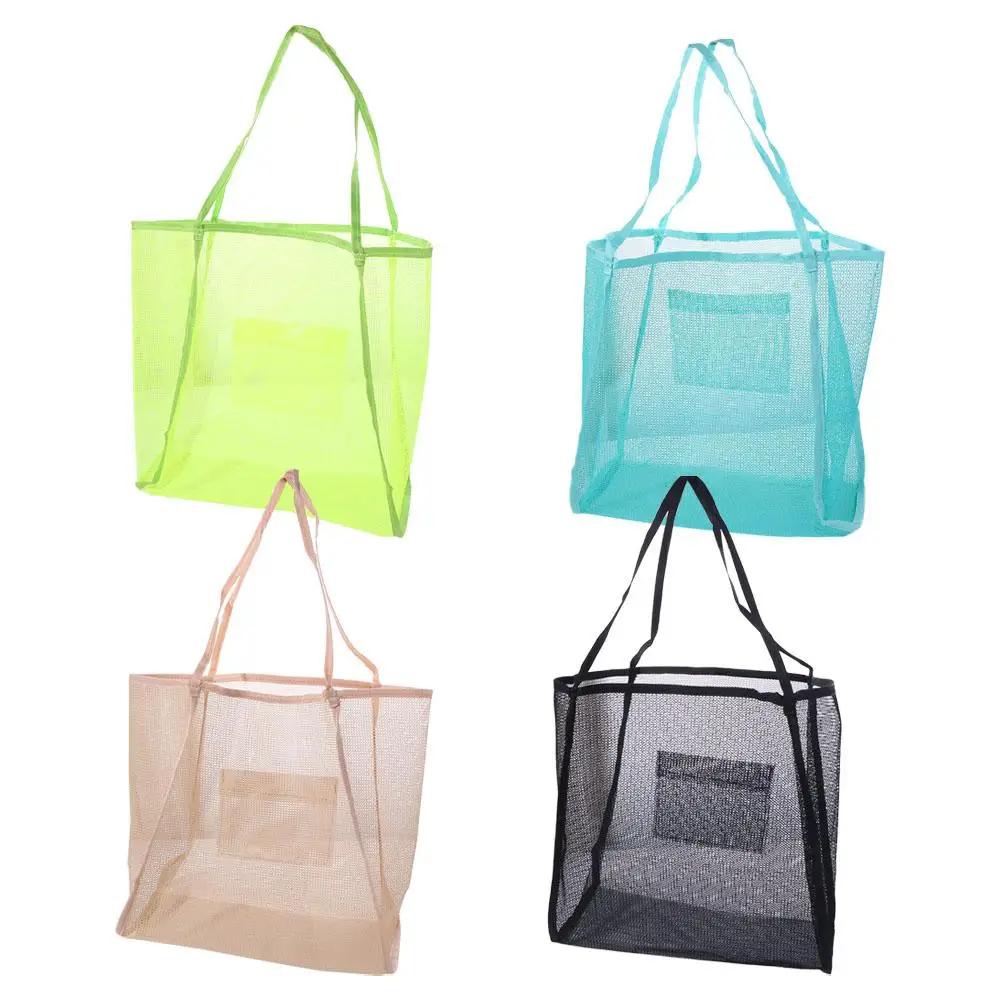 Portable Summer Hollow Out Totes Bag Swim Casual Mesh Shoulder Bag Large Capacity Beach Shopping Handbag For Women