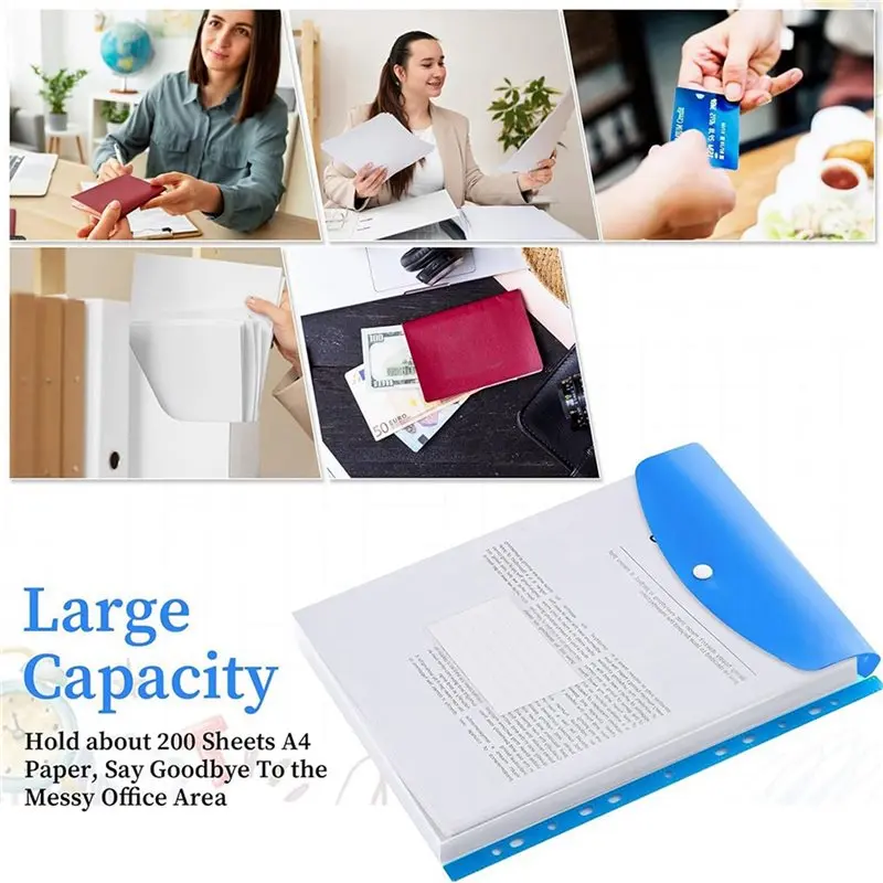 ABRI-A4 Plastic Wallets, 24 Pack Expandable Document Files With Button For School, Office, Home, Travel