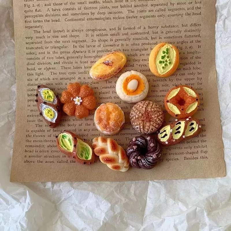 12Pcs French Bread Food Cake Sweet Donut Dessert Fridge Magnets Strong Magnetic Push Pin for Photo Message Traceless Fixed Decor