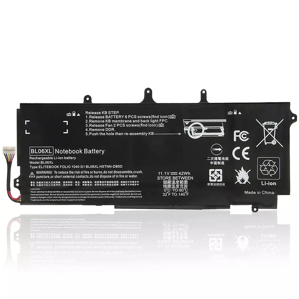 Genuine Original BL06XL 11.1V 42Wh Laptop Battery for HP EliteBook Folio 1040 G0 G1 G2 BL06O42XL HSTNN-DB5D