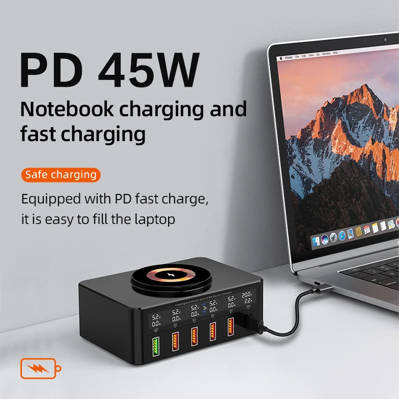 65W GaN-oplader USB C Snelle desktop 6-poorts USB Type C PD-oplader Snel opladen 3.0 USB Type C snellader voor iPhone17 16 Samsung