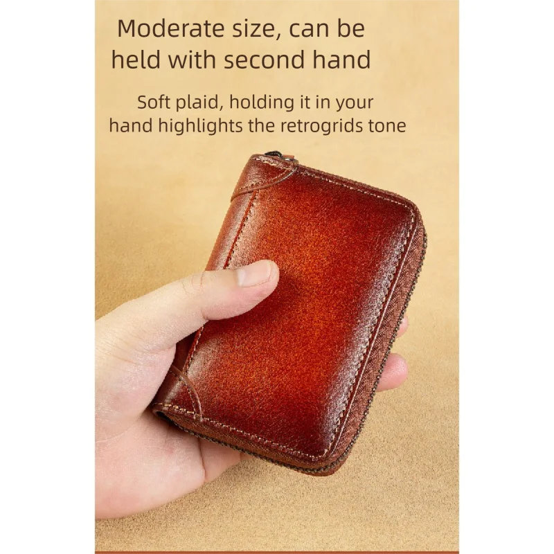 YATBEST Men's Card Bag Large Capacity RFID Anti Theft Brush Retro Zipper Organ Card Bag Storage Daily Commuter Unisex