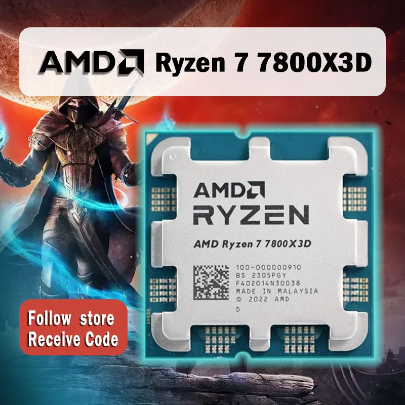 Processador CPU AMD Ryzen 7, 7800X3D, R7 7800X3D, 4,2 GHz, 8 núcleos, 16 fios, 5NM, 96M, Soquete 100-100000910, AM5 sem ventoinha