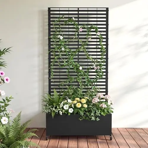 Raised Garden Bed with Trellis, Mobile Planter Box for Patio Privacy | Garden & Privacy Solution, Vertical Growing