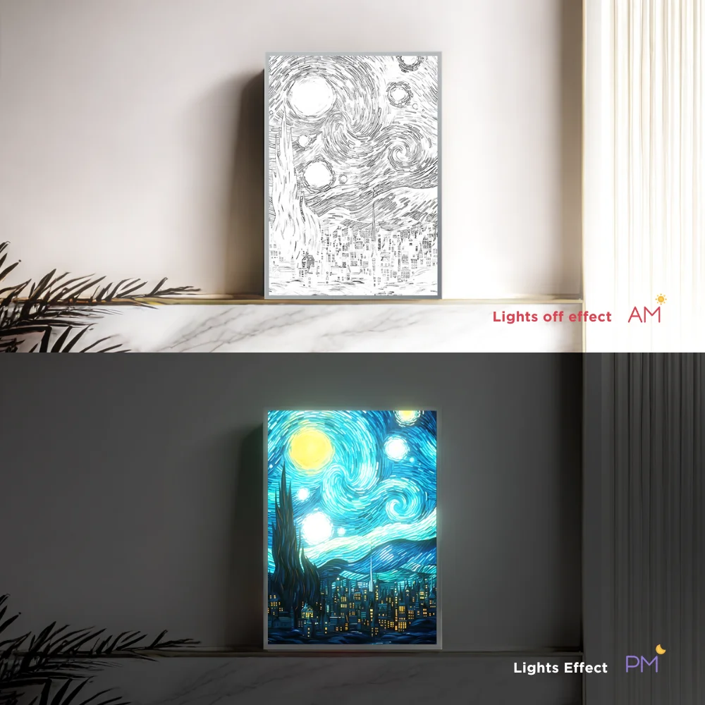 Van Gogh Starry Night Night Light - Artystyczna lampa LED do dekoracji pokoju, Lampara de Noche do sypialni/salonu