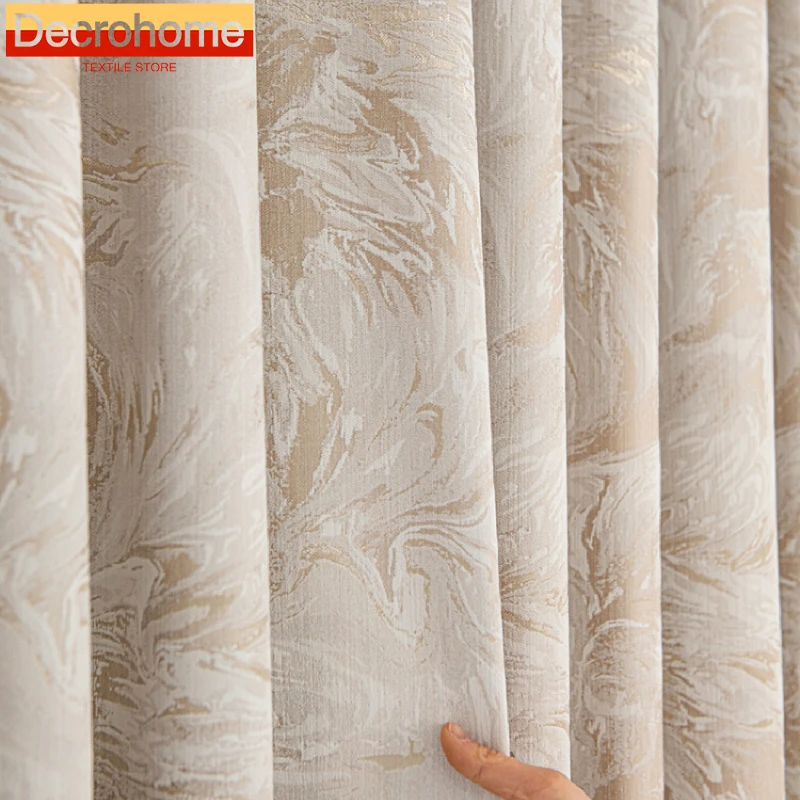 Customized Cream Jacquard Oil Painting Chenille Shading Curtains for Living Room Bedroom French Window Balcony Finished Product