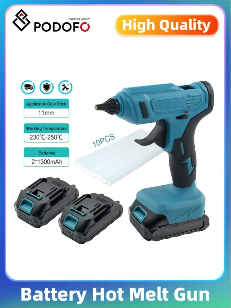 Pistolet do kleju elektryczny Podofo z akumulatorami, bezprzewodowy pistolet do kleju na gorąco, narzędzie elektryczne, dysza 11mm, narzędzie do majsterkowania, narzędzie do napraw, 100W, elektryczne (NO Battery) — Zdjęcie 2 z 2