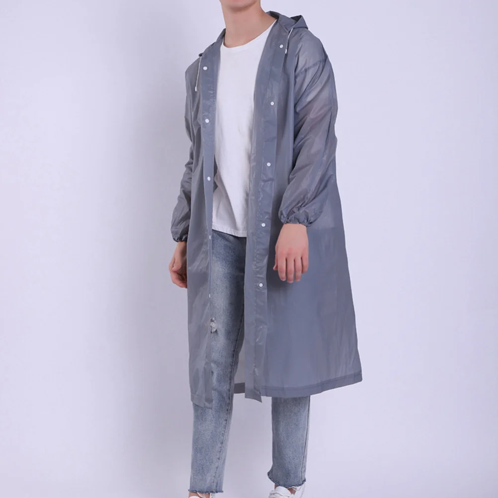 

Grey Eva Reusable Raincoat for Adults Hooded Lightweight Waterproof Drawstring Elastic Cuff Outdoor Hiking Camping Rain Poncho