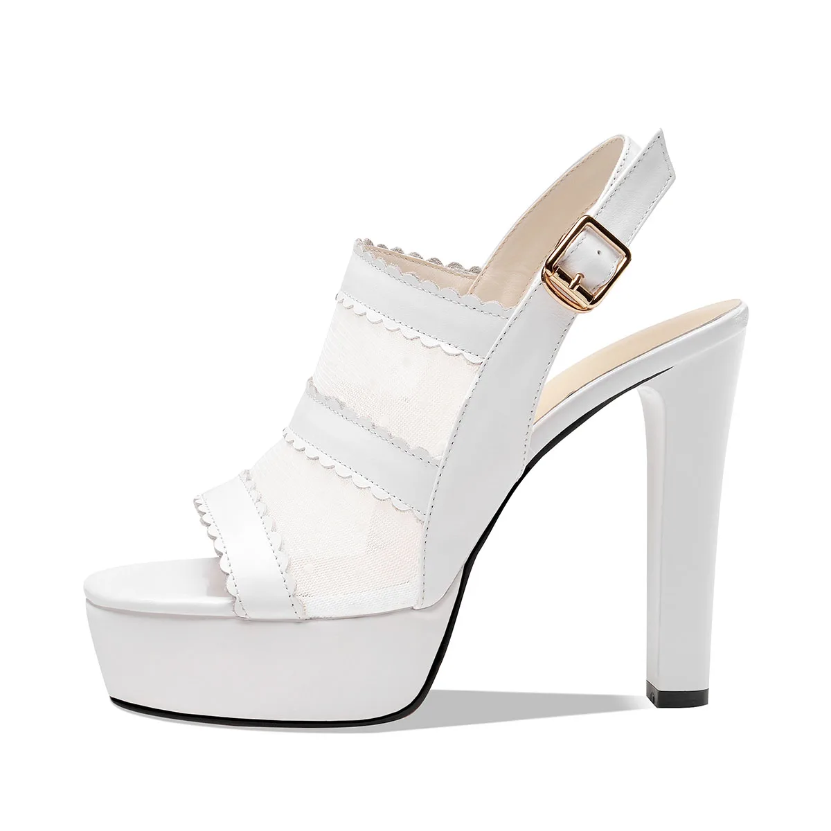 

Летние белые босоножки Arden Furtado из воловьей кожи с водонепроницаемой платформой, открытым носком, круглым мысом, на очень высоком каблуке, с сетчатыми вставками и одинарной пряжкой