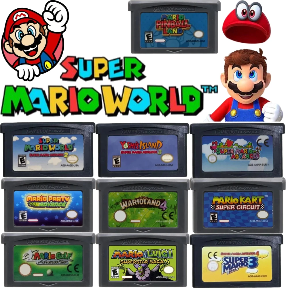 

32 Bit USA/EUR GBA Game Cartridge Mario Series Video Game Console Card Super Mario Bros ADVANCE Wario Land4 Golf Mario Kart