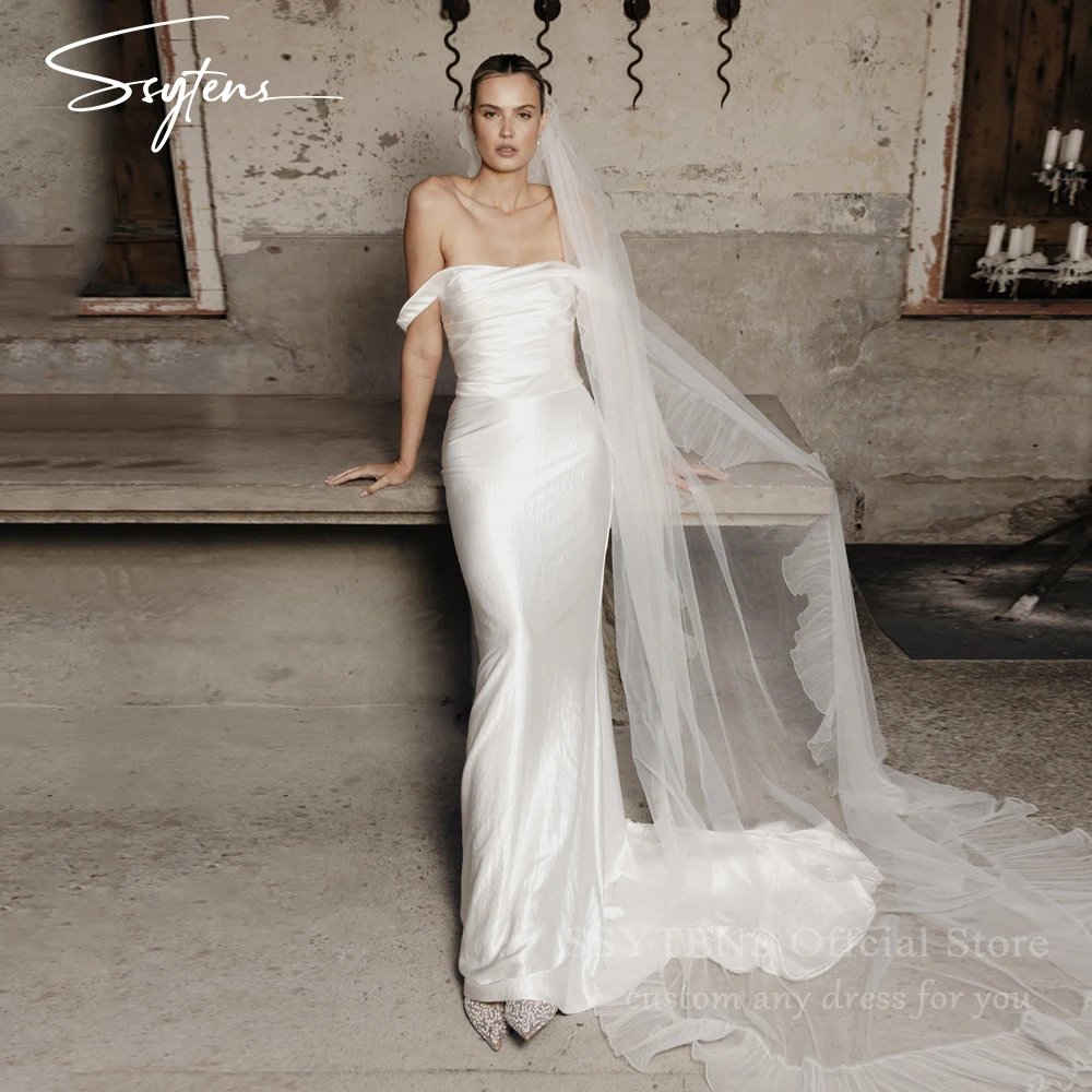 

SSYTENS Simple Mermaid Wedding Dresses For Woman Bride Strapless Satin Off the Shoulder Robe De Mariée Personalized Customized