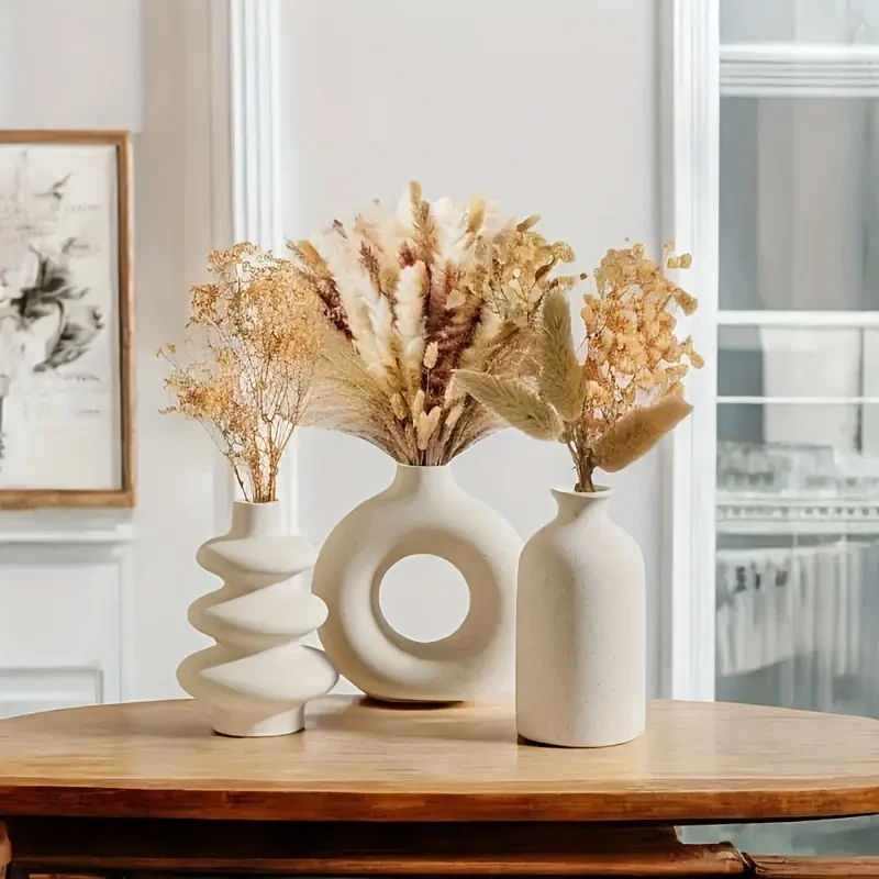 Set of 3 White Ceramic Bohemian Vase Set, Creative home decoration vase ornaments