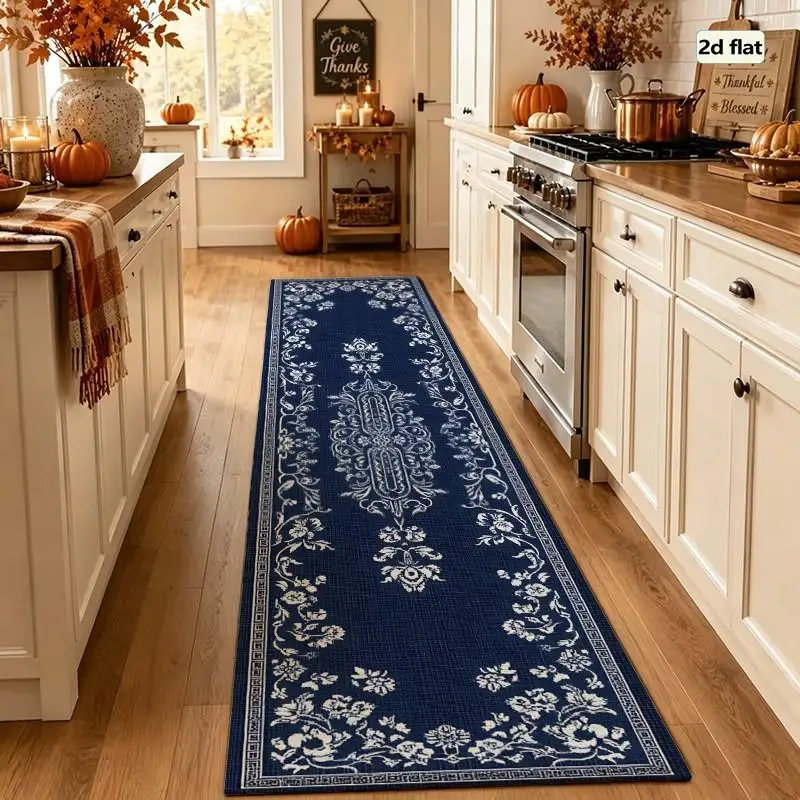 1PC Ornate Traditional Floral Running Rugs, Hallway Rugs, Washable And Easy-to-maintain Home Decoration Carpet, Suitable For Hallways, Passages, Stairs, Bedrooms, Bedside, Laundry Rooms, Kitchens Etc