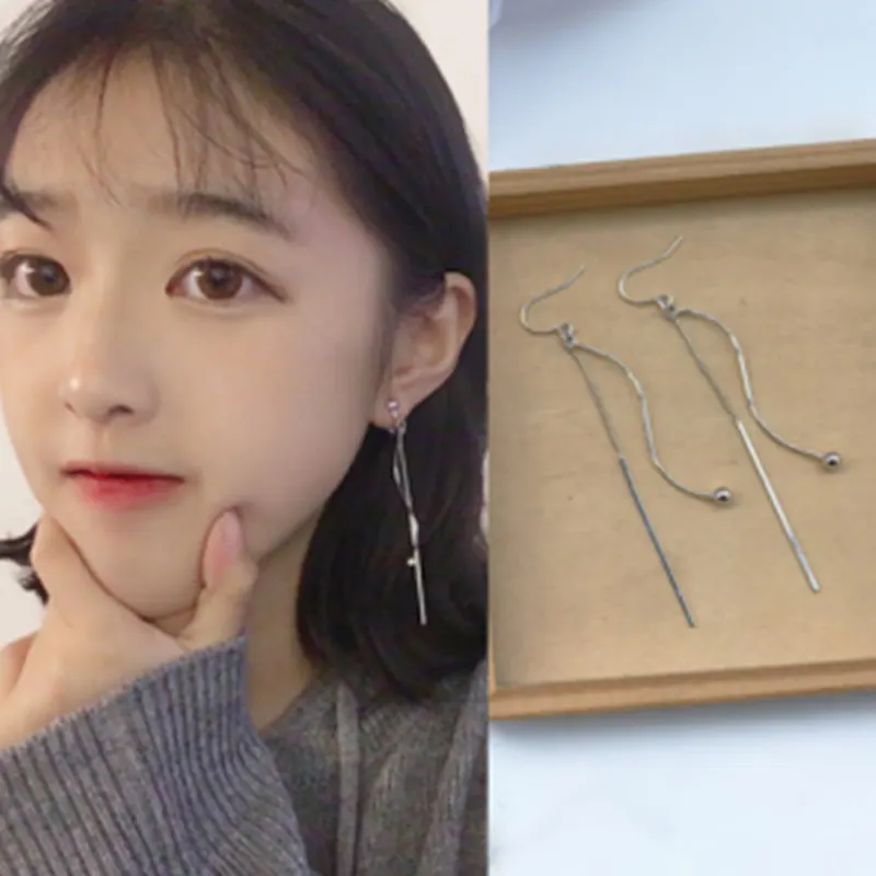Minimalist Metal Chain Tassel Earrings Fashion Silver Plated Long Drop Earrings For Women Jewelry Brincos Wholesale Bijoux
