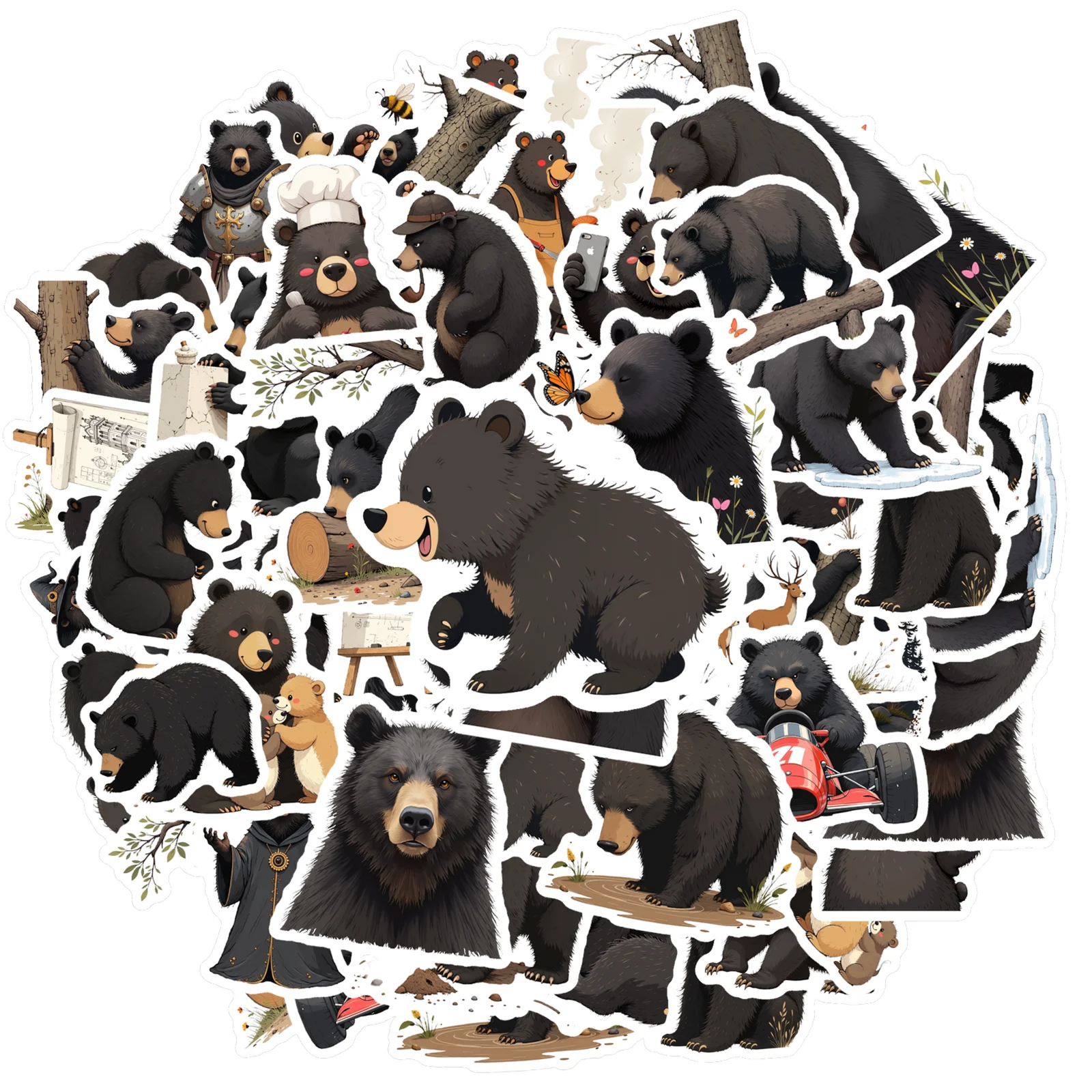 

35pcs-70pcs Playful Woodland Creatures Stickers Cartoon Bear Adventure Stationery Stickers PVC Sticker For Laptop Luggage