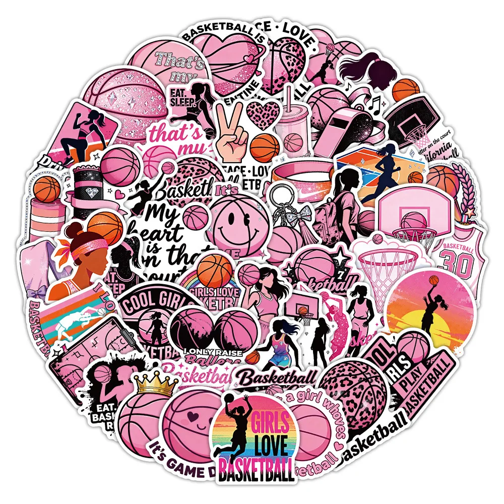 10/53PCS Pink Basketball Stickers Cartoon Girls Sports Graffiti Decoration Notebook Mobile Guitar Suitcase Refrigerator Decals view 4