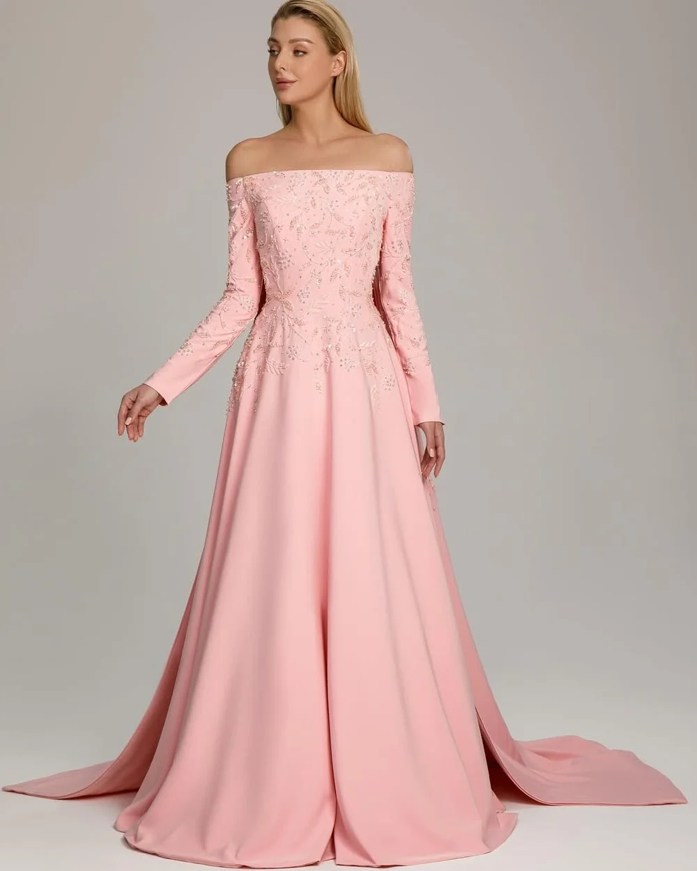 

Customized Exquisite Fashion Jersey Beading Pleat A-line Off-the-shoulder Long Dresses Bespoke Occasion Dresses Intricate Formal