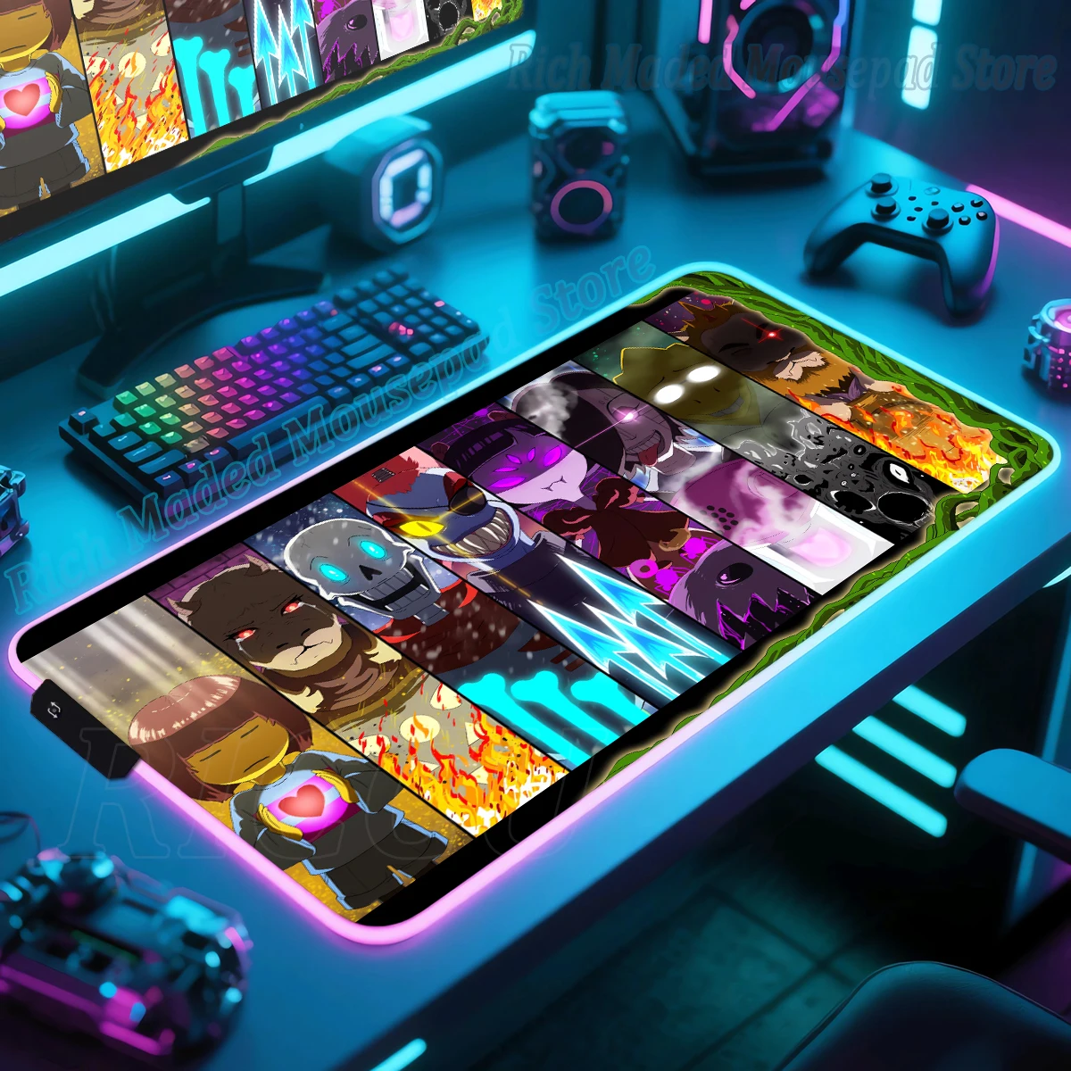 

Коврик для мыши RGB MaiYaCa Undertale Коврик для мыши Геймерская клавиатура Расширенный настольный коврик для ПК Светодиодный настольный коврик Килимок для киберспорта Аксессуары для ПК Xxl Коврики