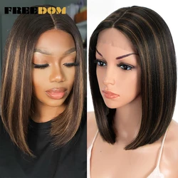 FREIHEIT Kurze Bob Synthetische Spitze Perücke Gerade Ombre Blau Rosa Ingwer Blonde Spitze Perücken Für Schwarze Frauen Mittleren Teil Cosplay perücke