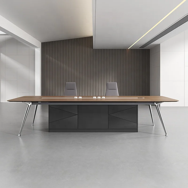 

Modern Luxury Boardroom Board Room Metal Aluminum Leg Office Furniture Table De Reunion Walnut Meeting Conference Table