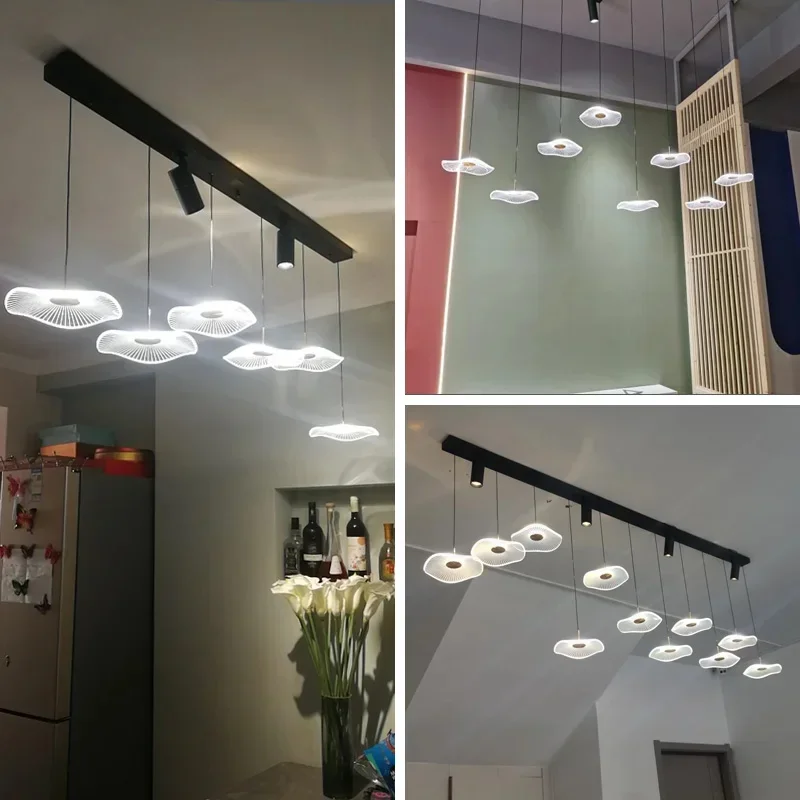 

LED Restaurant Chandelier Hanging Pendant Light for Company Hotel Front Desk Lighting Spotlight Lotus Leaf Dining Table Fixtures