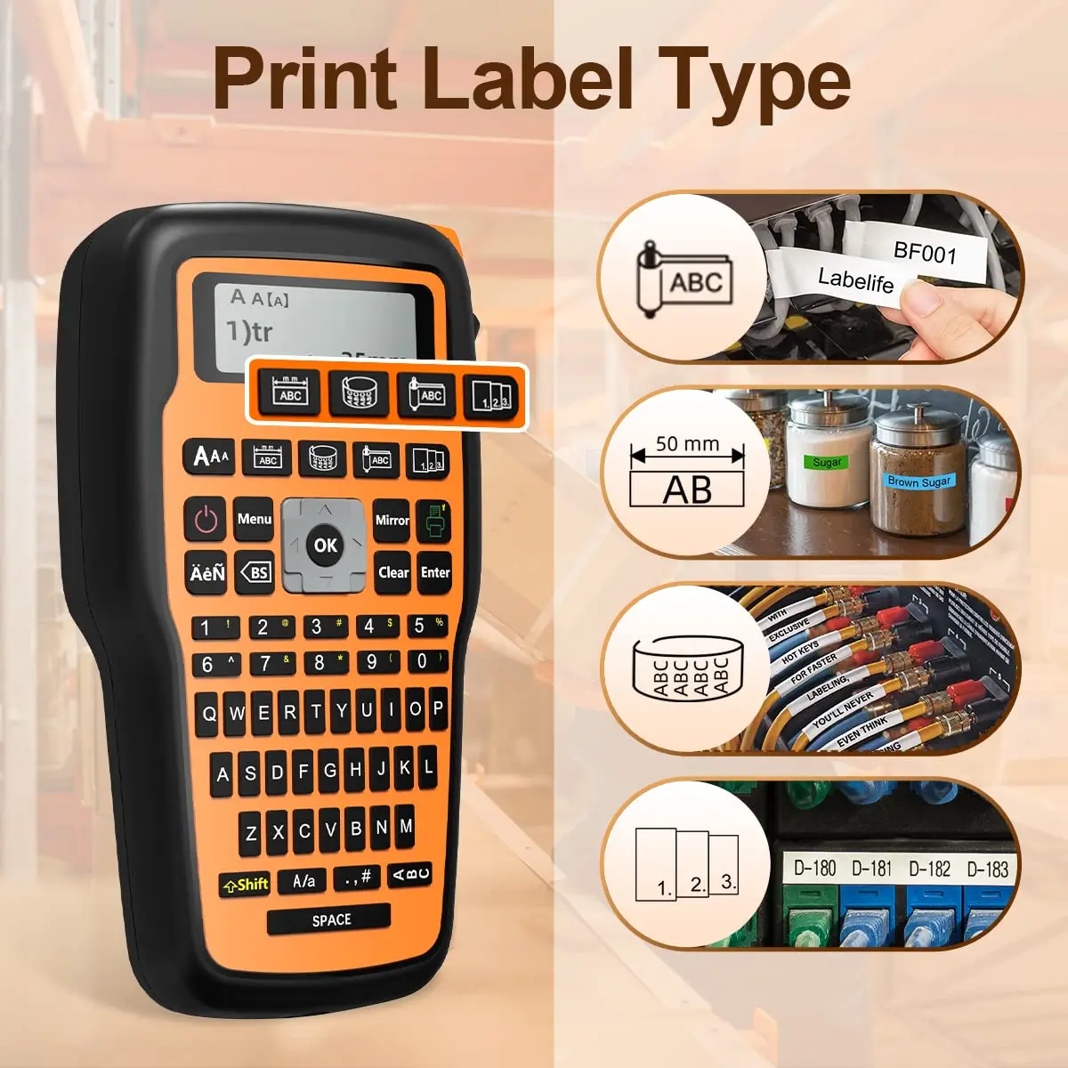 Handheld Label Maker para Cabo de Comunicação Etiqueta, compatível para Brother Ptouch Tze, Máquina de etiquetas E1000PRO, 203dpi