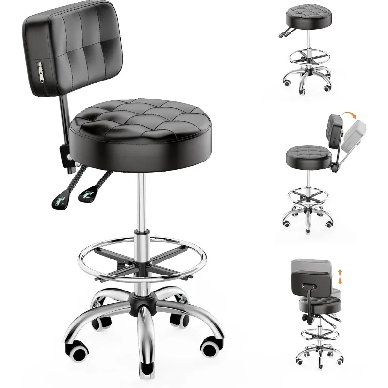 

Rolling Stool Backrest Adjustable Height, Heavy Duty 400lbs Weight Capacity, Salon Spa Tattoo Massage Office Swivel Stool Chair