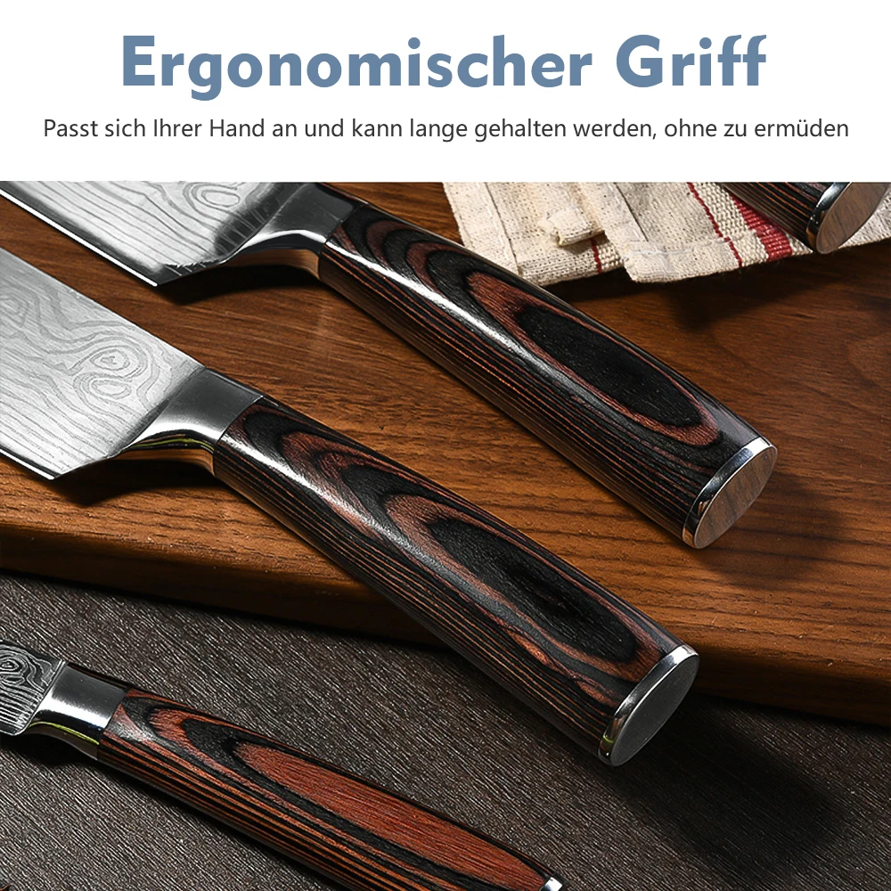ZENG Küchenmesser-Set mit Lasermuster, Kochmesser, ultrascharfes Santoku-Schneidemesser, ergonomischer Holzgriff in Farbe, Kochmesser – Detail 4