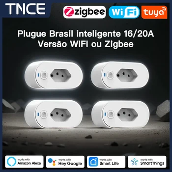 Tnce Tuya ปลั๊กบราซิล16/20A WiFi หรือ ZigBee ซ็อกเก็ตพร้อมจอมอนิเตอร์ไฟฟ้าการควบคุมรีโมทแอปในชีวิตอัจฉริยะเสียงสำหรับ Google Home Alexa