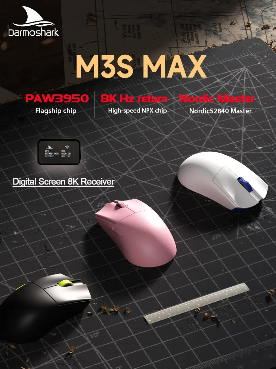 Darmoshark M3SMAX 8K Беспроводная игровая мышь Bluetooth 8 клавиш PAW3950 30KDPI Nordic 52840 Эргономичные компьютерные мыши Геймерская электроника