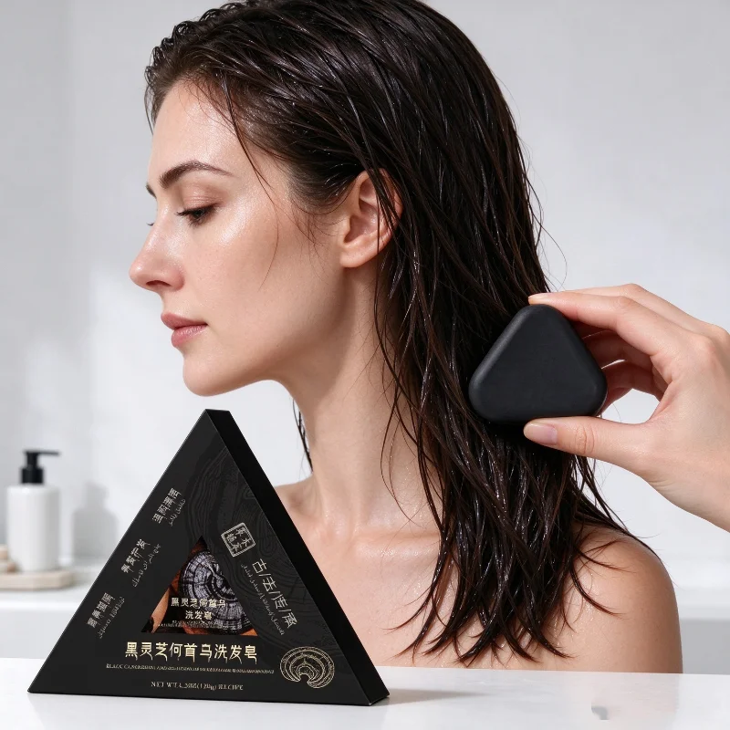 Natural Herbal Extract Essential Oil Soap 100g Black Ganoderma Polygonum Deep Cleansing Hair Care Soap Refreshing Nourish Roots