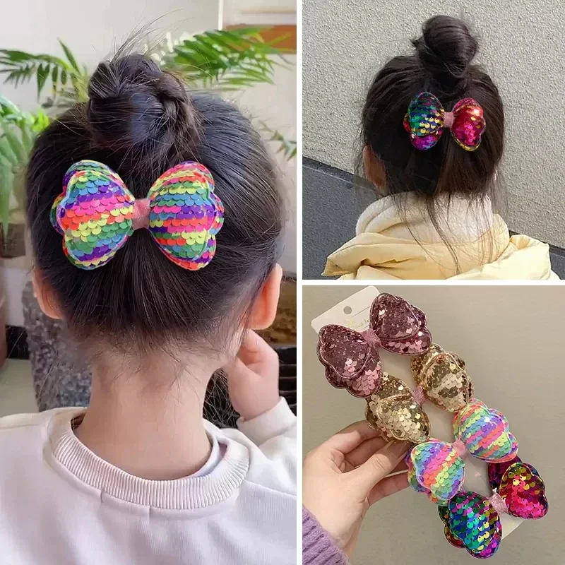 Colorful Glitter Double Layer Bow Hair Clips For Girls Cute Hair Decorate Hairpins Barrettes Kids Fashion Hair Accessories