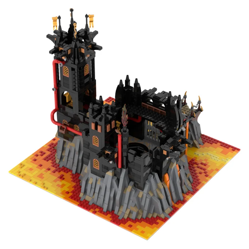 3262 부품 MOC 중세 검은 용 바위 성 건축 블록 레트로 건축 모델 디스플레이 장난감 어린이 DIY 조립 선물