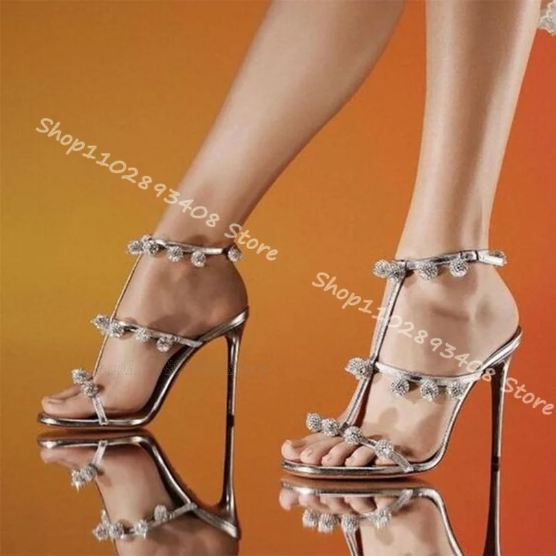 

Crystal Ball Decor Sandals Open Toe High Heels Ankle Buckle Comfortable for Women Elegant Dress Pumps 2024 Zapatos Para Mujere