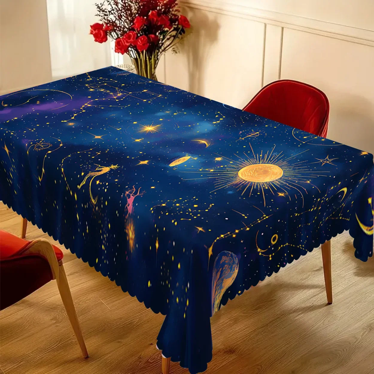 1-piece, polyester material, constellation and star pattern tablecloth, high-definition pattern digital printed tableclothxzj