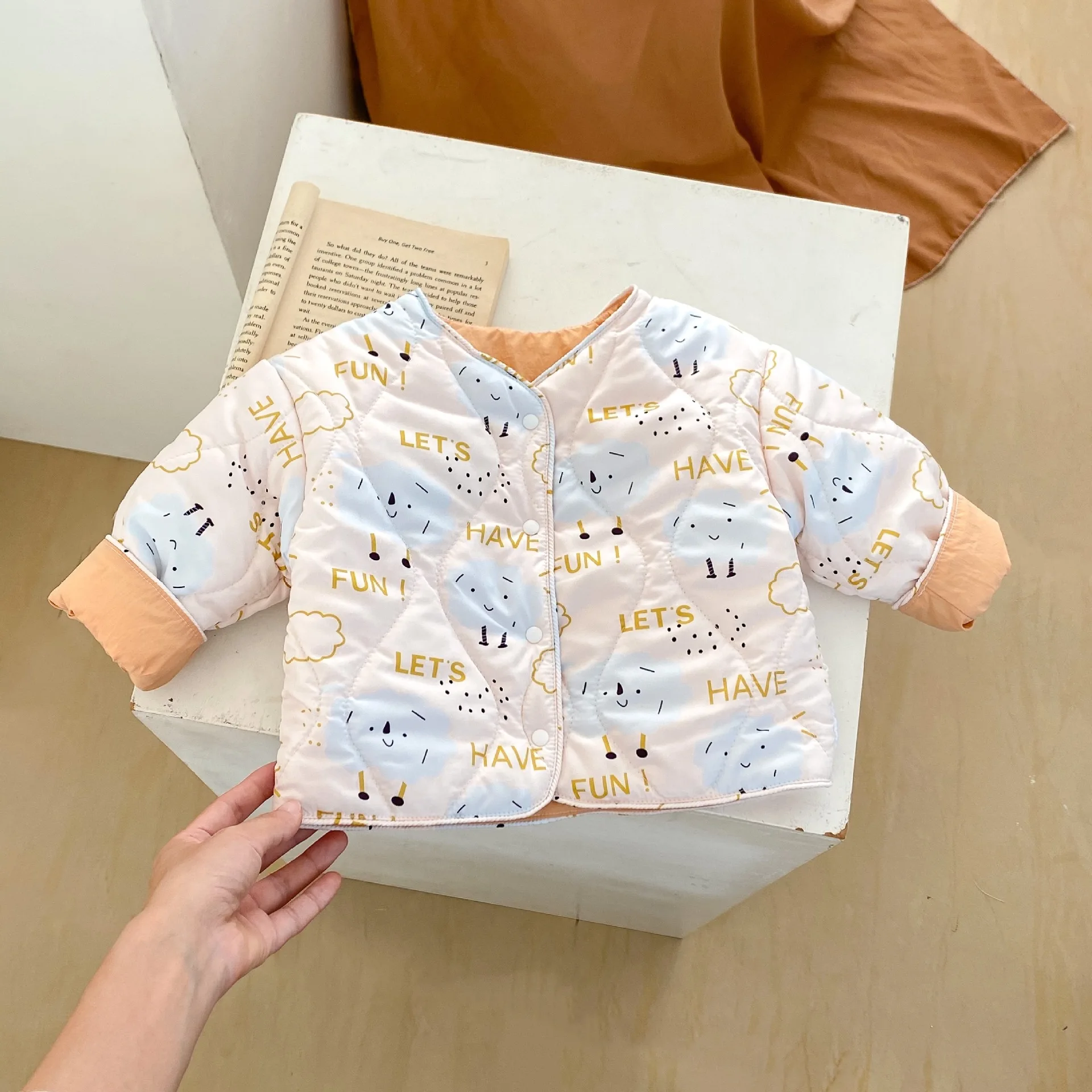 Autumnbaby clothes, baby girl boy colorful letter printed double-sided jacket