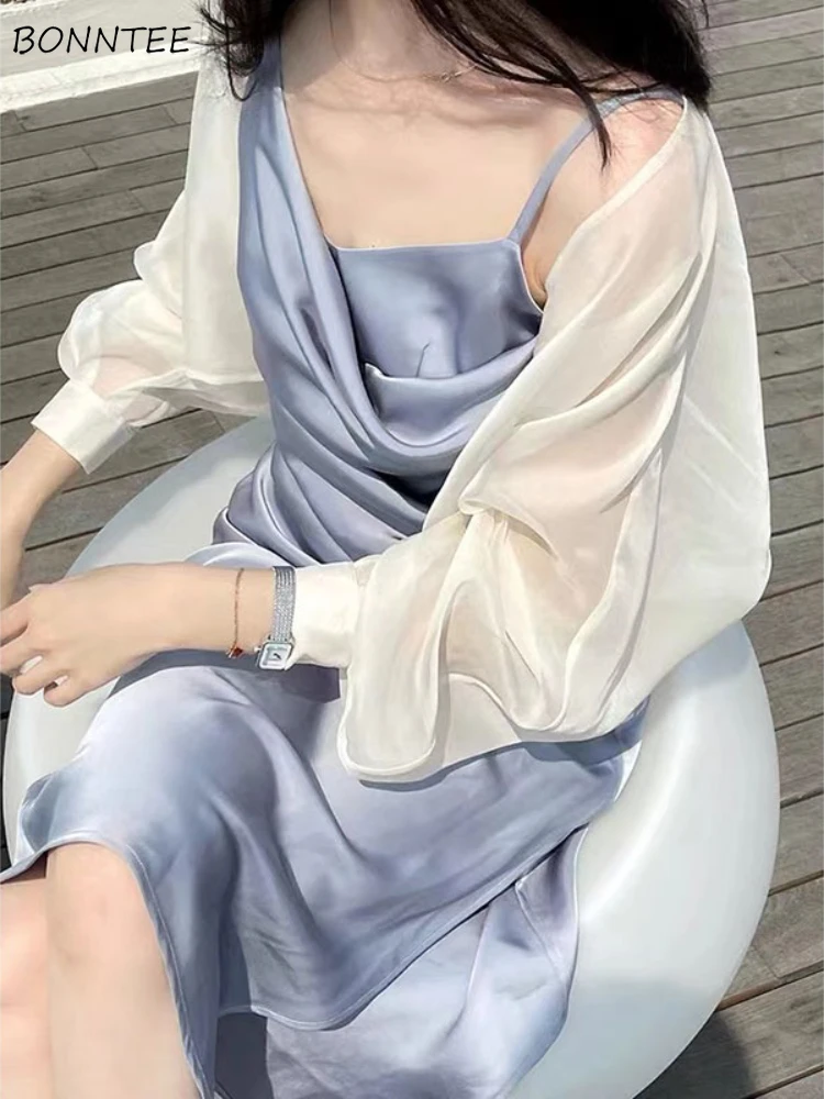 

Blouses Women Solid Chiffon Short Lace-up Open Stitch Korean Style Fashion Elegant Summer Breathable Sunscreen Simple Casual