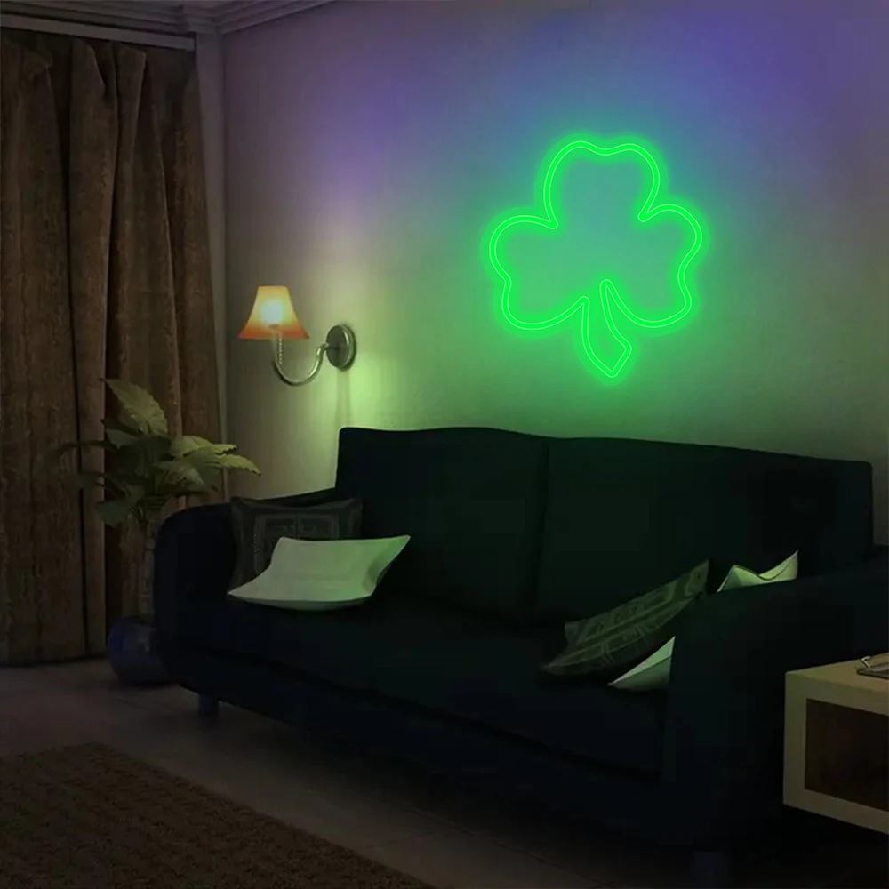 Señal de neón Led de trébol para Bar, restaurante, centro comercial, dormitorio, fiesta de cumpleaños, Día de San Patricio, decoración de arte de pared regulable