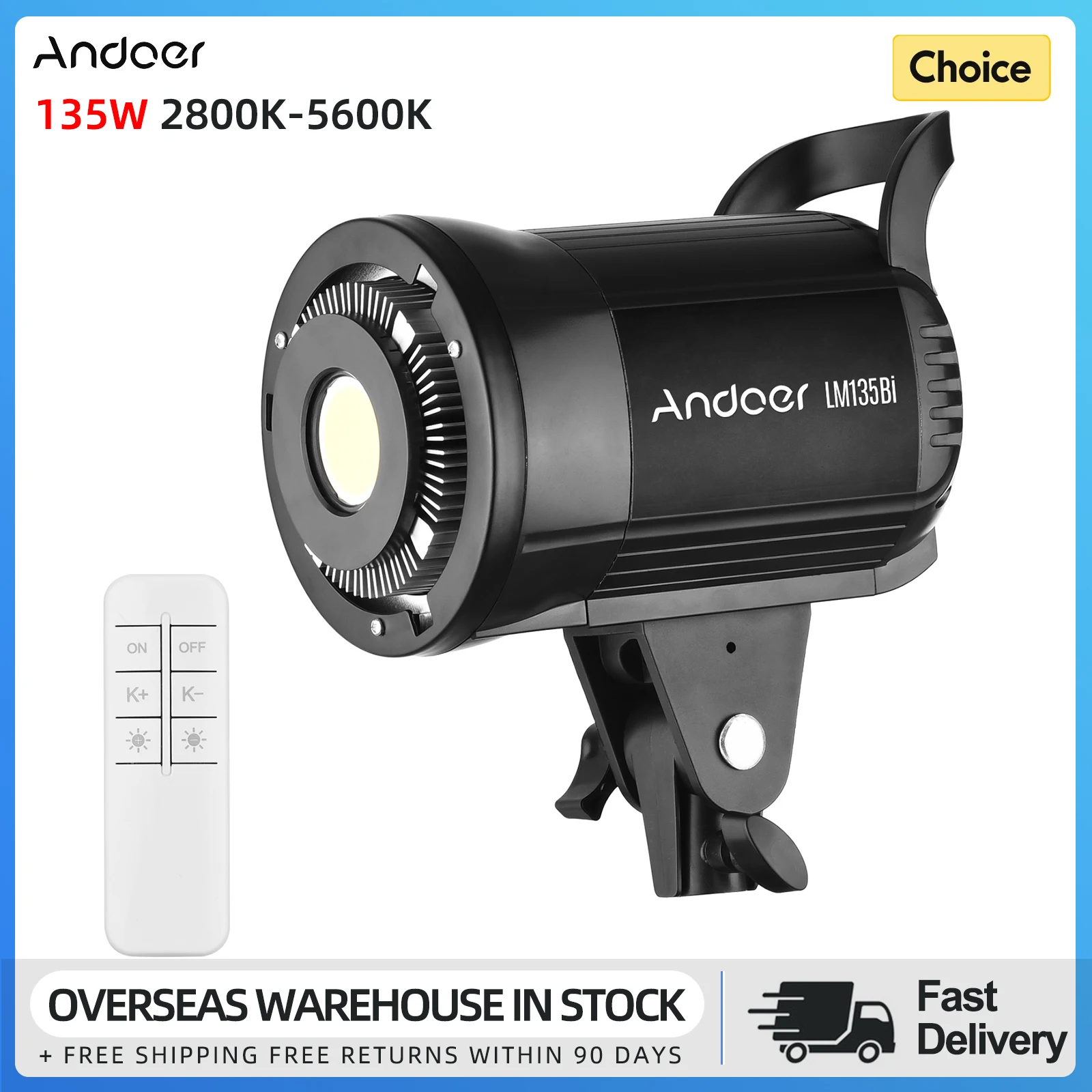 Andoer 135W Studio LED Video Light Portable Photography Fill Light 2800K-5600K Dimmable Bowens Mount for Video Live Streaming